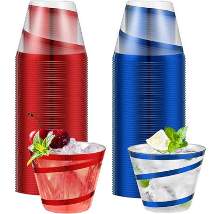 9 oz Rimmed Swirl Plastic Cups - Red & Blue, Pack of 100