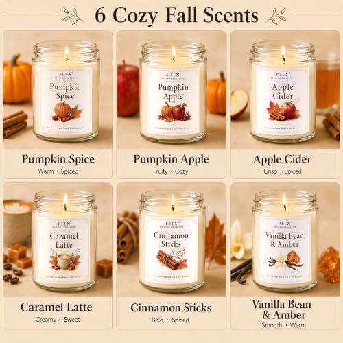 Cozy Fall Candle Set - 6 Scented Autumn Candles with Pumpkin Spice & Vanilla