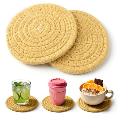 Cotton Coasters Set of 2 for Drinks - Water Absorbing Home Decor
