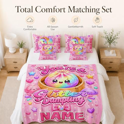Pink Personalized Girls Dumpling Blanket - Custom Kids Throw