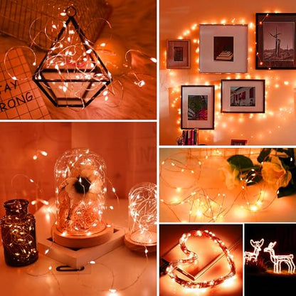 Battery-Operated Fairy Lights 100 Pack, 7ft Copper Wire LED String Lights with 3 Modes - Orange
