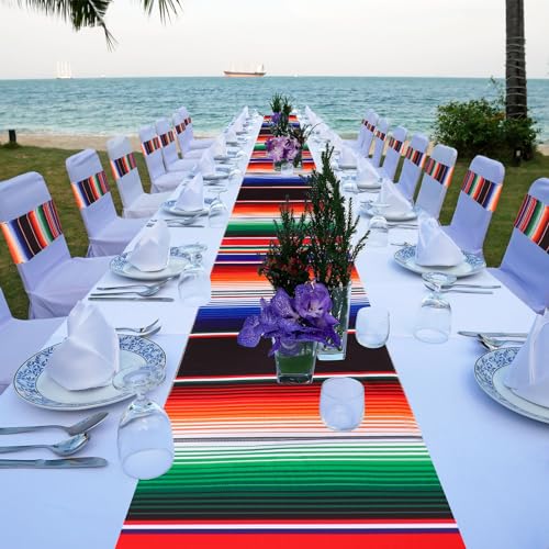 Colorful Mexican Table Runner with Chair Sashes - Fiesta Decor 54 pcs