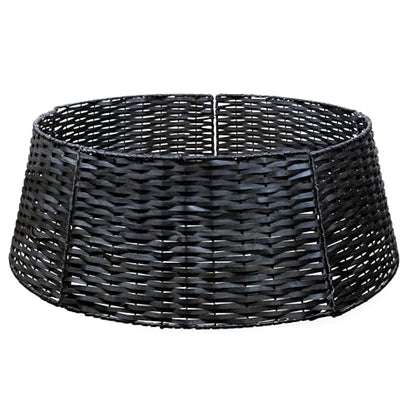 Black Wicker Christmas Tree Collar 29-Inch Farmhouse Holiday Decor