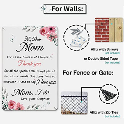 Mother's Day Gift Tin Sign for Mom from Daughter - Pink Flower 12x8 Inches - Grateful Gift for Women - Mom Gifts from Daughters - Mom Gift from Son