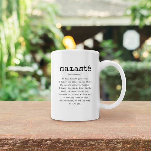 Namaste Coffee Mug 15oz - White Ceramic with HD Print, Dishwasher & Microwave Safe, Yoga Gift for Men & Women - Variation: White524