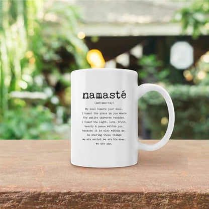 Namaste Coffee Mug 15oz - White Ceramic with HD Print, Dishwasher & Microwave Safe, Yoga Gift for Men & Women - Variation: White524