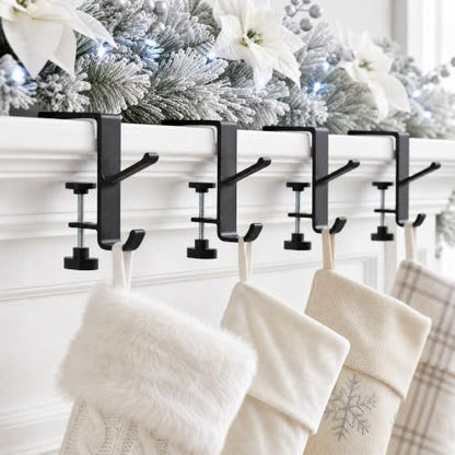 Black 2 Pack Christmas Stocking Holders 2-in-1 Mantle Garland Hooks