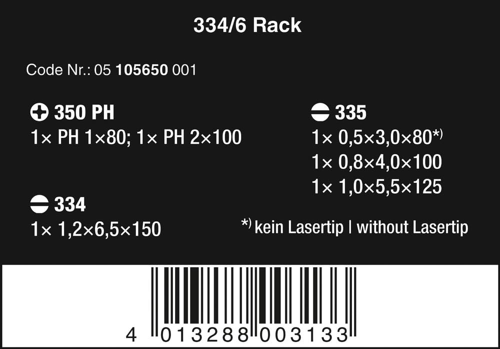 WERA Rack Screwdriver Set - Kraftform Plus Lasertip, 6-Piece Tool Set for Precision Work