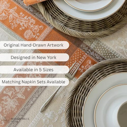 Benson Mills Heirloom Harvest Tablecloth - Terracotta 60x84 Inch Rectangular, Autumn Foliage Design