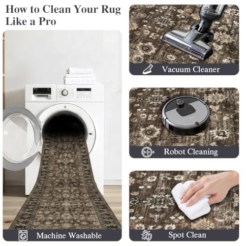 2x2 Square Bathroom Rug - Non-Slip Brown Washable Carpet