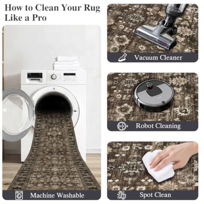 2x2 Square Bathroom Rug - Non-Slip Brown Washable Carpet