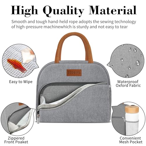 Coobiiya Lunch Bag Women, Lunch Box Lunch Bag for Women Adult Men, Small Leakproof Cute Lunch Tote Large Capacity Reusable Insulated Cooler Lunch Container for Work/Office/Picnic/Travel-Grey