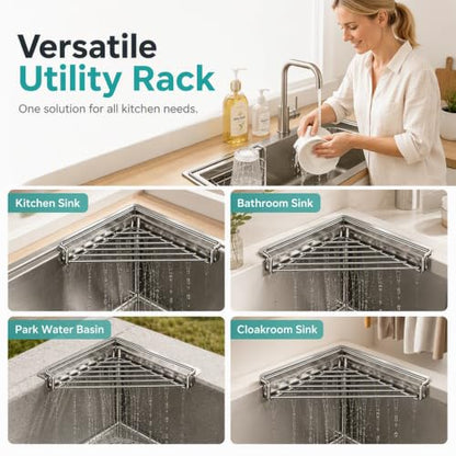 Stainless Steel Corner Sink Shelf Triangular Open Wire Rack Organizer - 1 Piece