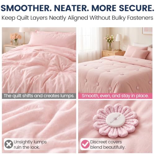 Duvet Clips & Pins Set with Storage Box - No-Slip Quilt Fasteners, Pink Flowers
