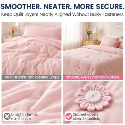 Duvet Clips & Pins Set with Storage Box - No-Slip Quilt Fasteners, Pink Flowers