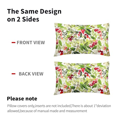 J-Green Christmas Watercolor Holly Lumbar Pillow Covers Set of 2 12x20 Inches Seasonal Decor