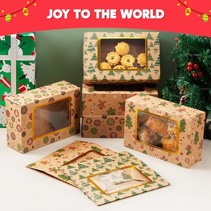 12-Pack Foiled Christmas Cookie Boxes with Windows - Holiday Bakery Treat Containers