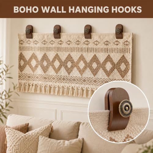 (4-Pack) Wooden Hangers for Tapestries, Quilts, Rugs - Adjustable & Heavy Duty
