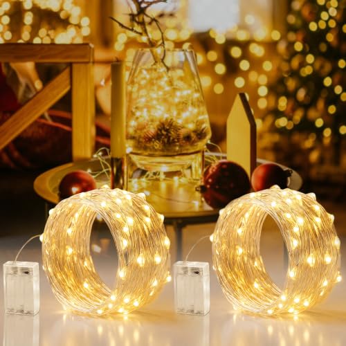 2 Pack 16.4ft Battery Operated Fairy String Lights with Timer - Waterproof Indoor & Outdoor Decor
