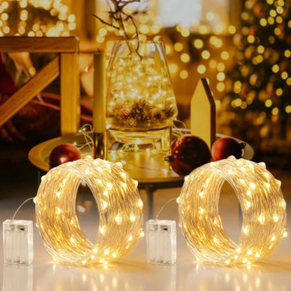 2 Pack 16.4ft Battery Operated Fairy String Lights with Timer - Waterproof Indoor & Outdoor Decor