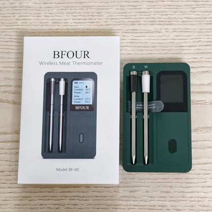 BFOUR Wireless Meat Thermometer with 2 Probes, 328FT Bluetooth Grill Meat Thermometer Digital Wireless with LCD Screen for Grilling and Smoker BBQ Oven Grill