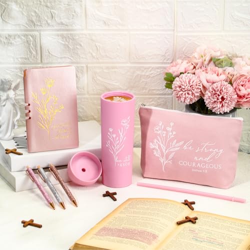 Pink Christian Gift Set for Women - Tumbler, Notebook, Pens & Makeup Bag