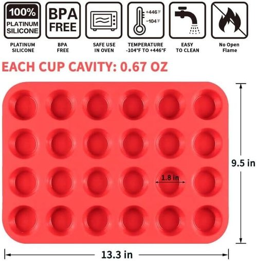 CAKETIME Silicone Muffin Pan - Mini 24-Cup Nonstick Baking Mold for Perfect Cupcakes | Food Grade Silicone