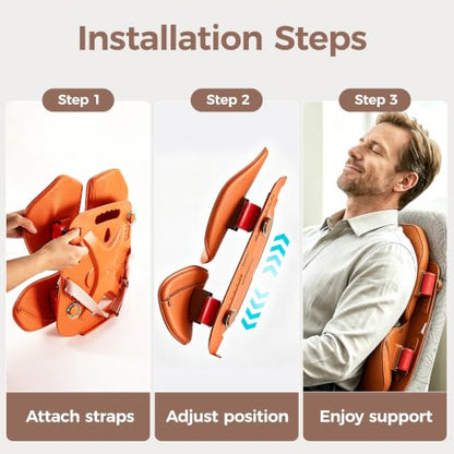 4-Zone Back Support Cushion for Car & Office - Flexible Lumbar Support, Orange