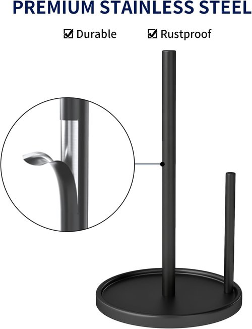 Jesginboo Paper Towel Holder - Stylish Black Countertop Design with Weighted Base for Stability