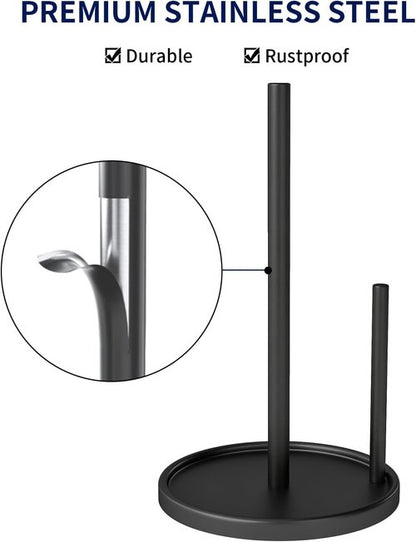 Jesginboo Paper Towel Holder - Stylish Black Countertop Design with Weighted Base for Stability