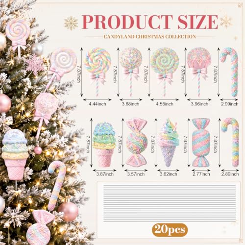 Pastel Christmas Candy Tree Decorations Set - Pink, Blue, Green, Yellow, Purple
