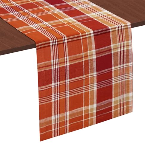 Rust Multicolor Harvest Plaid Table Runner - 13x108 Inches Cotton