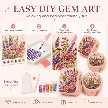 Diamond Art Jewelry Box Set - Flower B DIY Craft Kit with Tools