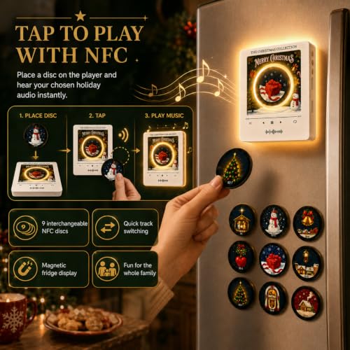 Christmas Magnetic Fridge Vinyl Record Player Music Box - Mini Music Magnets, 1 Set - 4.33 x 1.77 x 5.04 inches