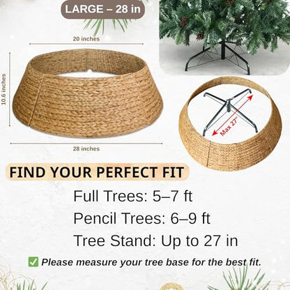 28 Inch Seagrass Christmas Tree Collar - Natural Farmhouse Holiday Decor