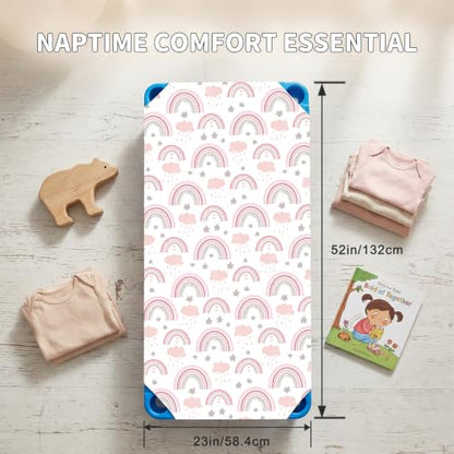 Rainbow Cot Sheets for Daycare - Fits 23 x 52 Inch Toddler Cots, 4 Pack