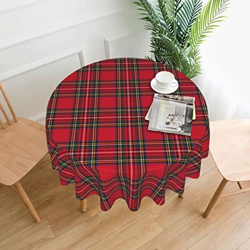 Christmas Checkered Round Tablecloth 60 Inch Red Green Buffalo Plaid Holiday Decor