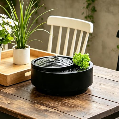 9 Inch Indoor Table Fountain with Succulent Plants - Zen Garden Water Feature
