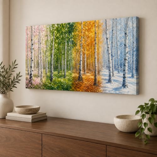 Birch Tree Wall Art - Four Seasons Path Canvas Wall Decor 16x8 - Wrapped