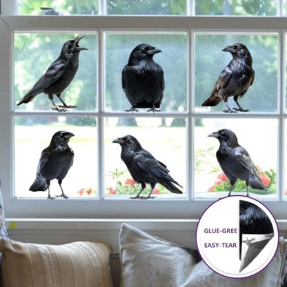 Halloween Crow Raven Static Window Clings - 6Pcs Gothic Black Bird Stickers with Style19