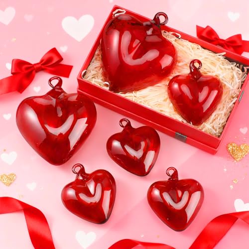 Red Glass Heart Ornaments - 10 Pack Christmas Holiday Decor