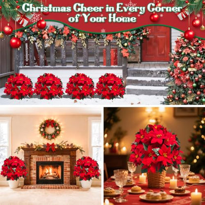 24.5-Inch Artificial Poinsettia Topiary Tree Set - Red, 2 Pack