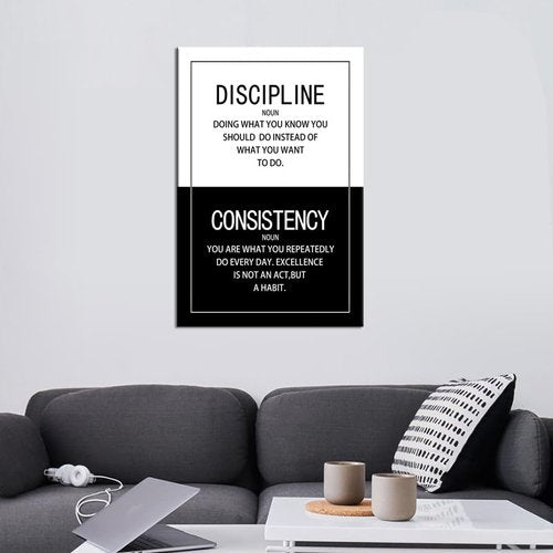 Discipline Consistency Noun Inspirational Wall Art for Office Motivational Posters Picture Prints Canvas Modern Home Decor Painting Artwork for Stretched and Framed Ready to Hang [24''W x 36''H]