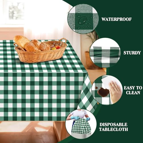 Green and White Gingham Disposable Tablecloths 54x108 Inch 4 Pack