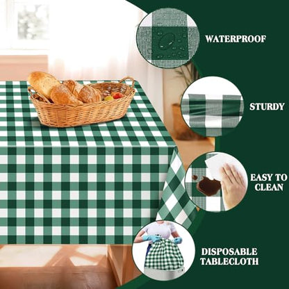 Green and White Gingham Disposable Tablecloths 54x108 Inch 4 Pack