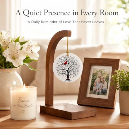 In Loving Memory Memorial Ornament - Mom & Dad Keepsake Christmas Decoration - Tree of Life Design with Cardinal - Double-Sided Ceramic Tribute