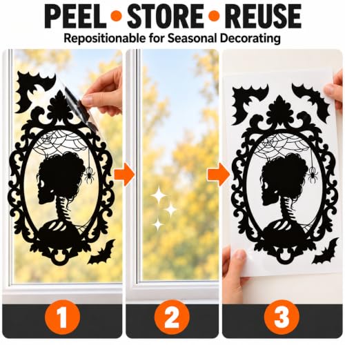 Halloween Window Clings 9 Pack - Reusable Static Silhouette Decorations