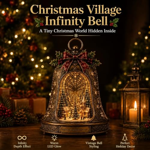 Christmas Village Infinity Bell - Lighted 3D Holiday Decor with Warm LED Glow