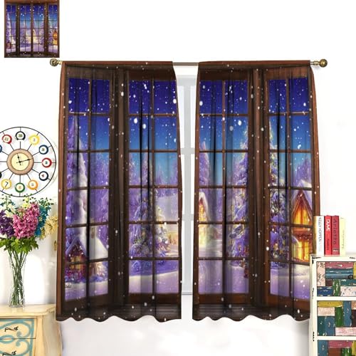 Winter Christmas Snow Scene Blackout Curtains 21x54 inches Pack of 2 - Winter Snow-2