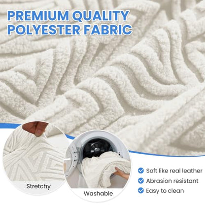 Stretch Sofa Cover Set for 3 Cushion Couch - Off-White 71-91 Inches - 4 Pieces